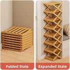 Bamboo Shoe Rack Organizer, 2-10 Tiers, Natural or Tea Color, No-Tool Assembly, Foldable Storage Shelf (Installation Free 10 Layers 30-Primary Colors)
