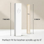 SURI Mezuzah for Door – 7 Inch White Concrete Mezuzah Case with Printed Scroll, Self-Stick Jewish Entry Design, Fits a 6 Inch Scroll, Gift Box Included
