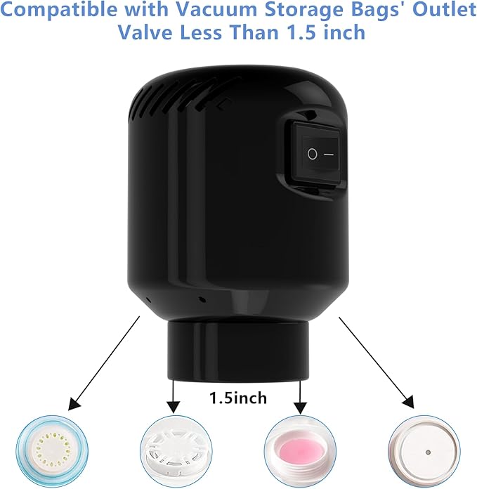 Electric Pump for Vacuum Storage Bags, Air Pump Storage Bags,Portable Vacuum Pump for Various Vacuum Sealer Bags, Suitable for Common Vacuum Bags-Black (No storage bags)