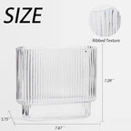 Ribbed Vase, Fluted Glass Vase for Flowers, Clear Flower Vases for Tulips, Modern Vases for Living Room, Dining Table, Office, Bedroom, Mantle, Shelf, Wedding, 7 Inch