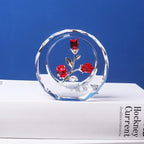 LONGWIN Crystal Tulips Flower Figurines with a Outer Circular Ring, Glass Spring Bouquet Collectible Figurines Home Decor Ornaments Ruby