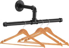 Elibbren Industrial Pipe Floating Clothing Rack Wall Mounted, Commercial or Residential Wardrobe Clothes Display, Heavy Duty Rustic Vintage Steel Black Metal Garment Bracket Frame, 1 Pack