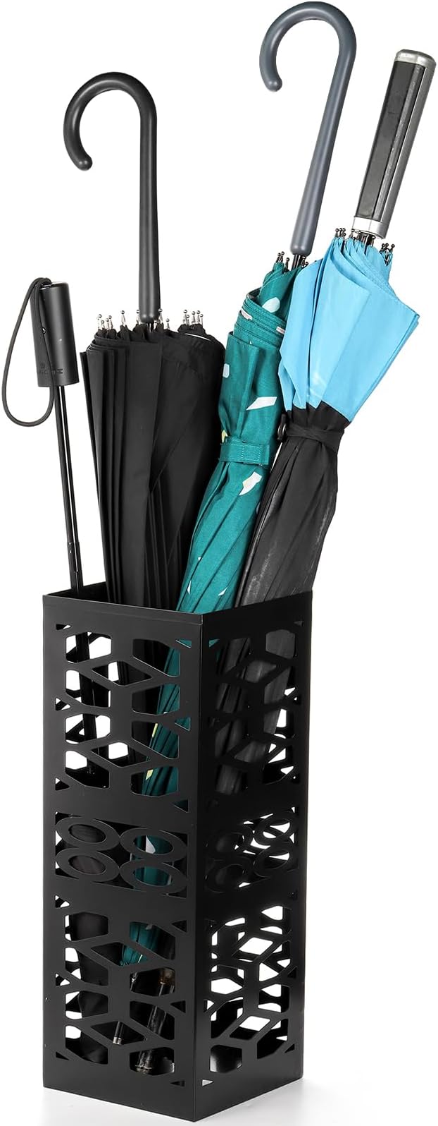 ZENFUN Metal Umbrella Holder Stand for Entryway, Square Umbrella Organizer, Walking Sticks Storage Bin Freestanding for Home, Office, Hotel, Black, 5.9 x 5.9 x 15.7 Inches