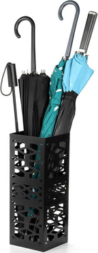 ZENFUN Metal Umbrella Holder Stand for Entryway, Square Umbrella Organizer, Walking Sticks Storage Bin Freestanding for Home, Office, Hotel, Black, 5.9 x 5.9 x 15.7 Inches