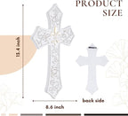 TRENDIN Gold Cross for Wall, Rustic Wooden Cross with Fleur de Lis, Decorative Hanging Christian Wall Art for Home, Living Room, or Bedroom, Distressed White