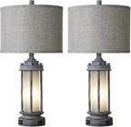 AIEAMPDO Set of 2 Rustic Table Lamps for Living Room, Farmhouse Vintage Nightstand Lamp with 2 USB Ports, Antique Retro Light Green Glass Night Light for Bedroom Entryway, 4 Bulbs Included
