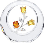 LONGWIN Crystal Tulips Flower Figurines with a Outer Circular Ring, Glass Spring Bouquet Home Decor Paperweight Ornaments Yellow