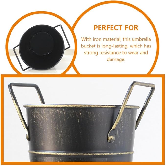 NOLITOY Metal Umbrella Stand Rack Large Umbrella Holder Bin Freestanding Walking Stick Cane Holders Rustic Farmhouse Flower Bucket Vase for Entryway Office Home Black