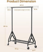 Heavy Duty Garment Rack, Metal Clothes Rack Load 450 LBS, Rolling Clothing Racks for Hanging Clothes with Lockable Wheels, Wardrobe Closet Coat Racks for Bedroom, Black
