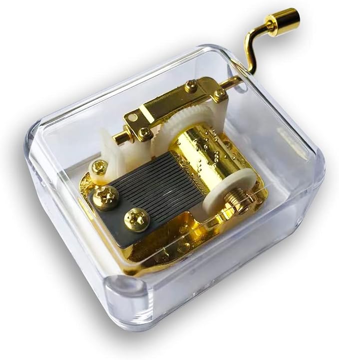 BinkeGG Play (Greensleeves) Clear Acrylic Hand Crank Music Box with Sankyo Musical Movement (65 Tunes Option)
