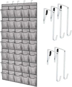 GORILLA GRIP Over the Door Shoe Organizer, 35 Large Breathable Mesh Pockets, Space Saving Hanging Storage Holder, 5 Hook Closet Rack Hanger, Hangs on Closets for Shoes, Accessories 68.5H x 24.5W Grey