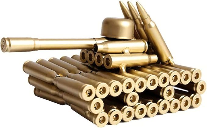 Bullet Shell Casing Shaped Army Tank Metal Sculpture,Great Decorative Artwork Model Gift for Home,Study Room Decorations (95 Tank)