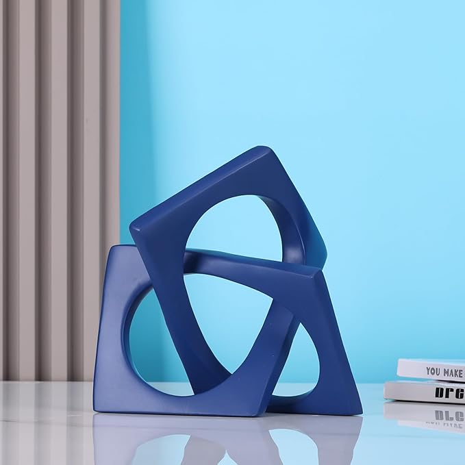 Modern Geometric Sculpture Navy Blue Knot Statue Decor, Home Blue Bookcase Centerpiece jax Decorative, Geometric Tabletop Sculpture and Figurines, For Navy Home Decor Accent, Cube Decorative Ornaments