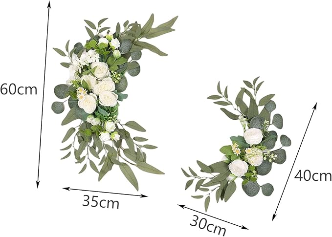 2 Pieces Front Door Hanging Wreath Artificial Peony Flower Swag with Green Leaves Silk Vine Garland Decorative for Arches Suitable for Kitchen Wall