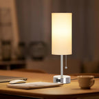 Dott Arts Table Lamp for Bedroom, 3-Color Bedside Lamps with Pull Chain, Bedroom Table Lamps for Nightstand,AC Outlet Small Lamp for Living Room, Bulb Included Nickel