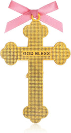 KOMI Baptism Gifts for Girls Pink Enamel Baby Wall Cross Christening Gifts Praying Girl Cross Christening and Dedication Baptismal Gifts from Godmother