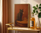 Framed Funny Black Cat Wall Art, Vintage Moody Cat Pictures Wall Decor, Humor Cool Animal Paintings Canvas Prints for Living Room Bedroom Bathroom Bar 12x16 inch