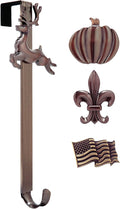 Haute Decor Adapt Adjustable Length Wreath Hanger with Interchangeable Icons (Oil Rubbed Bronze-Flag/Reindeer/Pumpkin/Fleur de lis) - 4 Wreath Hangers in 1 - Door Wreath Hanger for Every Season