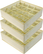 3 Pack Sock and Underwear Drawer Organizer 16 Cell Sock Holders For Closet Organization and Storage Dividers,Foldable(Beige)