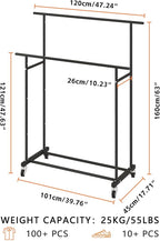 Calmootey Double Rod Clothing Garment Rack,Rolling Hanging Clothes Rack,Portable Clothes Organizer for Bedroom,Living Room,Clothing Store,Black