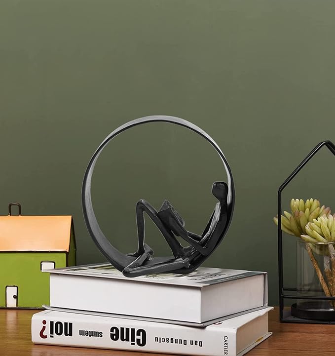 Reading Figurines and Statues - Bookshelf Decorations Objects，Metal Reader Cast Iron Sculpture，Book Lovers Gifts， Modern Art Shelf Décor， Reading Accessories for Book Lovers
