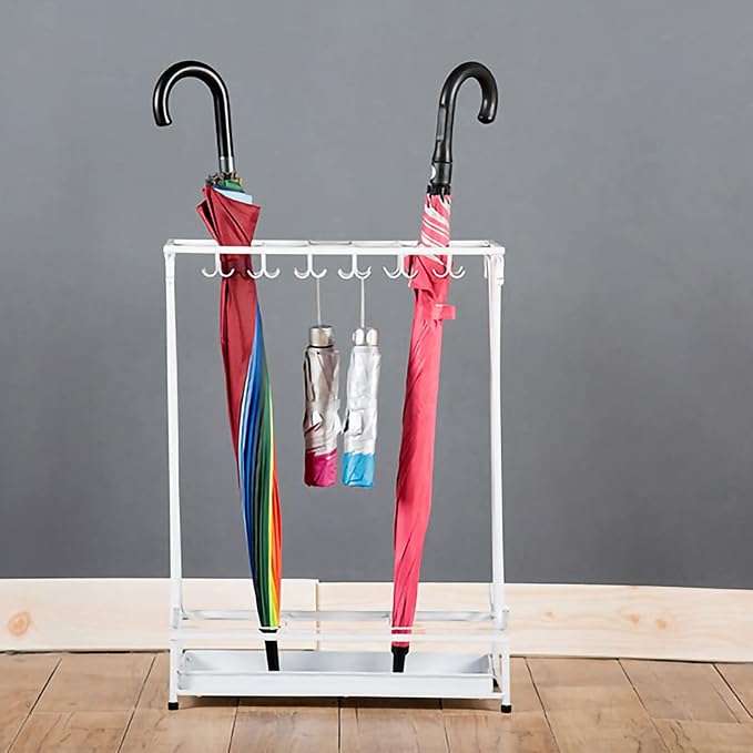 10 Holes 8 Hooks Umbrella Rack,Umbrella Rack Stand,Umbrella Holder with Removable Drip Tray Umbrella Storage for Home Office Entry Hallway(white), Umbrella Rack Stand,10 Holes 8 Hooks Umbrella Ra