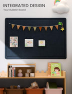 Fluxynara Bulletin Board,35.4" x 23.6" Cork Board Alternative with 12 Safe Removable Adhesive Tabs, Foldable Felt Pin Board for Home Office, Classroom, Bedroom,Entryway for Walls—Carbon Blue