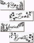 4 Pcs Farmhouse Bathroom Wall Decors Relax Soak Unwind Breathe Wooden Word Sign Black Hanging Wall Art Rustic Office Wall Decor for Bedroom Living Room Vintage Decorations(Black Leaves 10X4 Inch)