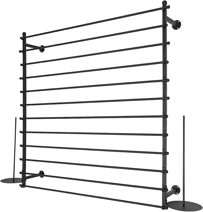 12-Tier Wall Mounted Scarf Rack, Scarf Display Rack, Towels Storage Hanger, Commercial Hijab Scarf Holder Organizer Space Saving for Retail Stores, Boutiques, Home (Black, 47in Width)