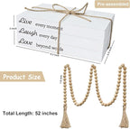 Decorative Books for Home Decor, White Faux Books for Decoration, Rustic Farmhouse Stacked Display Books with 52in Wood Bead Garland for Coffee Tables Living Room, (Live Laugh Love)