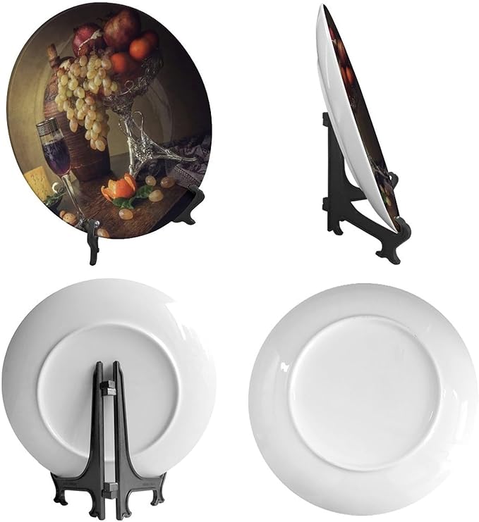 Decorative Plate Holder, 8 Inch, Cheese Grape Pomegranate Orange Garnish Round Display Plate, Home Wobble-Plate with Display Stand, for Home Kitchen Bedroom Decorative Ornaments