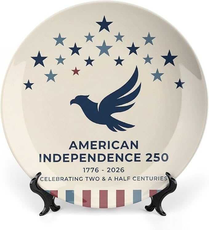 250th Anniversary Decorative Plates 8 Inch Patriotic Decorations Minimal Eagle Commemorative Plates with Stand Memorial Day 4th of July Veterans Day Home & Office