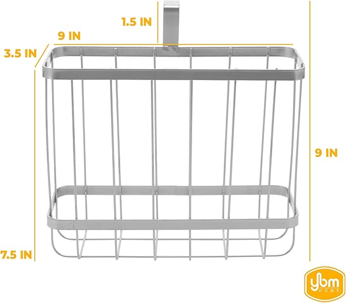 YBM HOME Over-The-Tank Toilet Magazine Holder and Newspaper Organizer Bin, Metal Standing Rack for Magazines, Books, Newspapers, Tablets in Bathroom, Family Room, Office, Den - Chrome Plated #2219-20