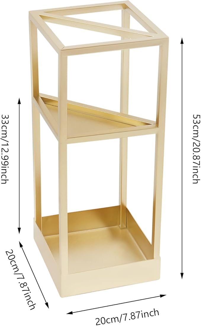 20 Inch Square Umbrella Stand, Metal Umbrella Rack Storage with shelf and Drip Tray, Entrance Umbrella Organizer for Storing Umbrellas, Hiking Poles, Canes (Golden)