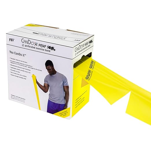 CanDo Perf 100 Low Powder Exercise Band, 100 yard with perforations, Yellow: X-Light