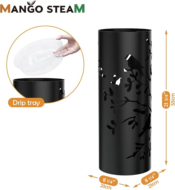 Mango Steam Round Song Bird Spiral Umbrella Stand 21.75" Tall, Black