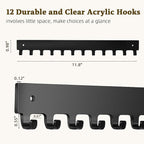 Acrylic Necklace Holder 2 Pack Wall Mounted Necklace Organizer Hanging Jewelry Organizer with 12 Hooks for Necklaces, Bracelets, Rings and Bangles Display Black