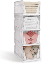 XL Stackable Plastic Storage Basket, 4 Packs closet storage bins for clothes sweater organizer for closet Folding closet organizers and storage Closet Shelf Storage Container for Cupboard Bedroom 4XL