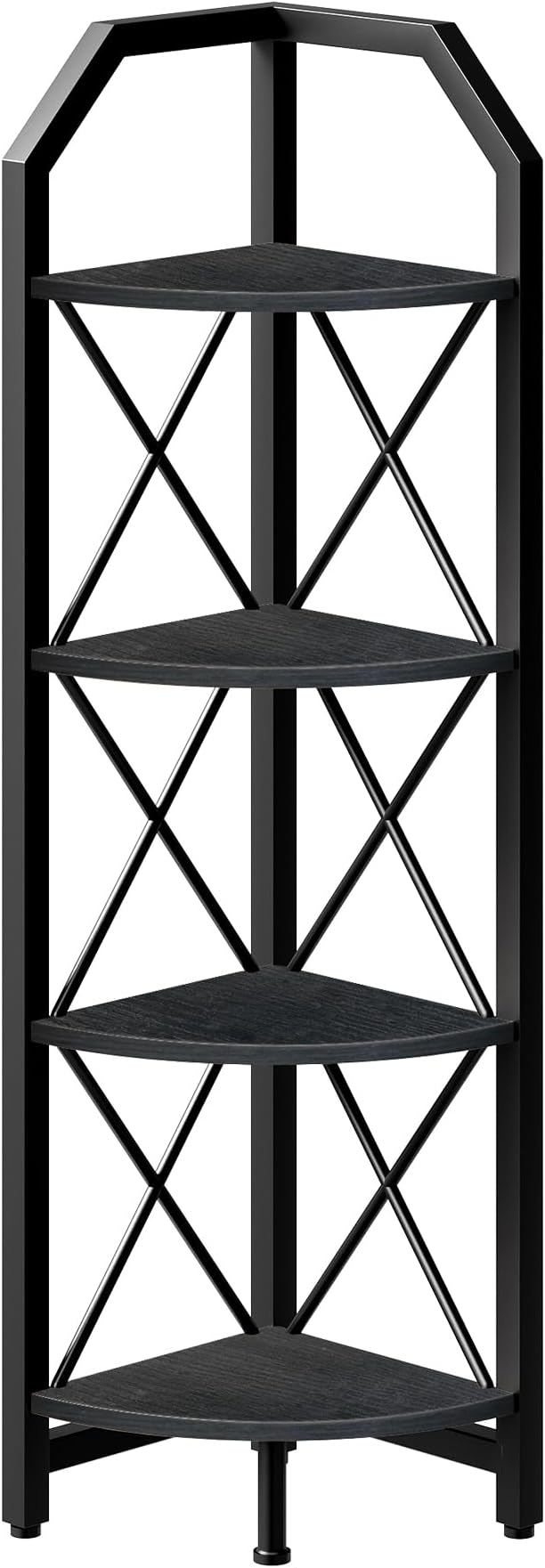 CHOEZON 4-Tier Corner Shelf, Industrial Corner Bookshelf, 47.6" Corner Storage Stand, Plant Stand Display Shelf, Corner Bookcase for Bedroom, Living Room, Home Office, Black TCJ09BB