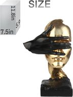 12" Thinker Statue, Silence is Gold Abstract Art Figurine, Modern Creative Home Resin Sculptures Decorative Objects, See No Evil Home Decor for Office Bookshelf Desktop