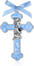 KOMI Baptism Gifts for Boys Blue Enamel Baby Wall Cross Christening Praying Boy Cross Christening and Dedication Baptismal Gifts from Godparents