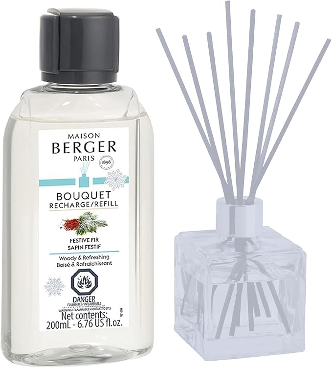 Maison Berger Festive Fir Fragrance Refill – 200mL (6.76 Fluid Ounces) Scented Oil for Reed and Ceramic Diffusers Woody and Fresh Pine Aroma for Holiday Ambiance – Seasonal Edition