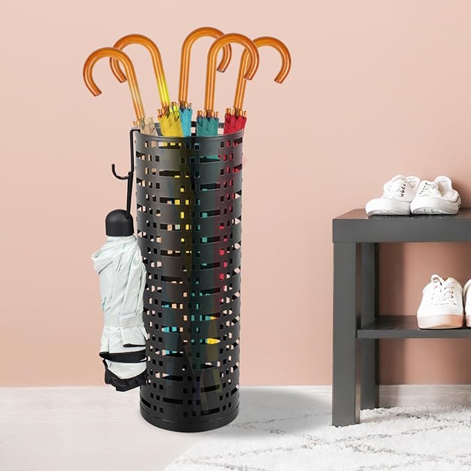 Umbrella Stand Rack, Free Standing Round Metal Umbrella Holder, Walking Sticks Umbrella Bins Waterproof Umbrella Storage Rack 16.5 x 6 inch Hollow Umbrella Storage Bucket for Indoor Home Office