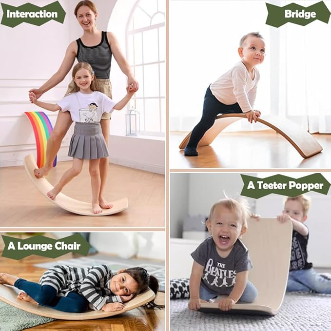 Wooden Balance Board Kids, [Natural Wood] Wobble Board for Toddlers Kids Children, 35" Rocker Board for Open Ended Montessori Learning Toy, Birthday Gifts for 3 4 5 6 7 8 Year Old Boys Girls (burlywood-L)