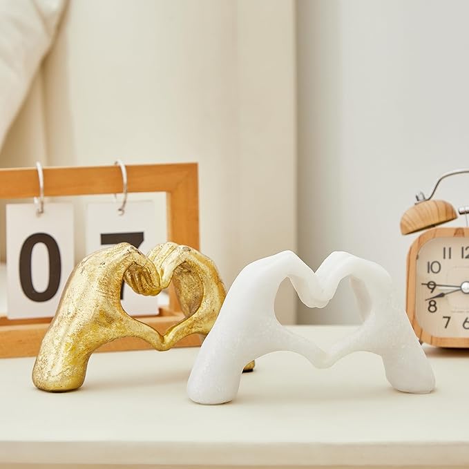 Heart Hands Sculpture for Living Room Décor, Mini Gesture Heart Decoration, Modern Love Statue Finger, Hands Heart Art Sculpture Home Wedding Decoration (Marble)