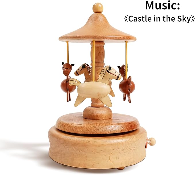 Personalized Wooden Carousel Music Box - Custom Name Gift for Friends, Birthday Christmas Valentine's Day Gift Home Decoration | Hand-Cranked Rotating Music Box