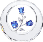LONGWIN Crystal Tulips Flower Figurines with a Outer Circular Ring, Glass Spring Bouquet Collectible Figurines Home Decor Cobalt Blue