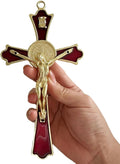 BONITTER Golden St Benedict Crucifix Metal Wall Art, 7.8x4.1 Inch Cross, Blue/White/Black/Red Wall Decor, Saint Benedic Cross for Home Decoration, Catholic Gift (Red)