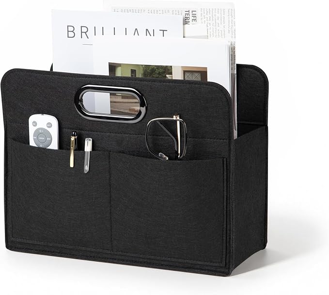 Magzine Holder,Felt foldable Magazine Basket for Storage Organizer, Magazine Newspaper File Laptop Folder with 4 Pockets for dorm, Living Room, Office Storage Holder Bag, Black
