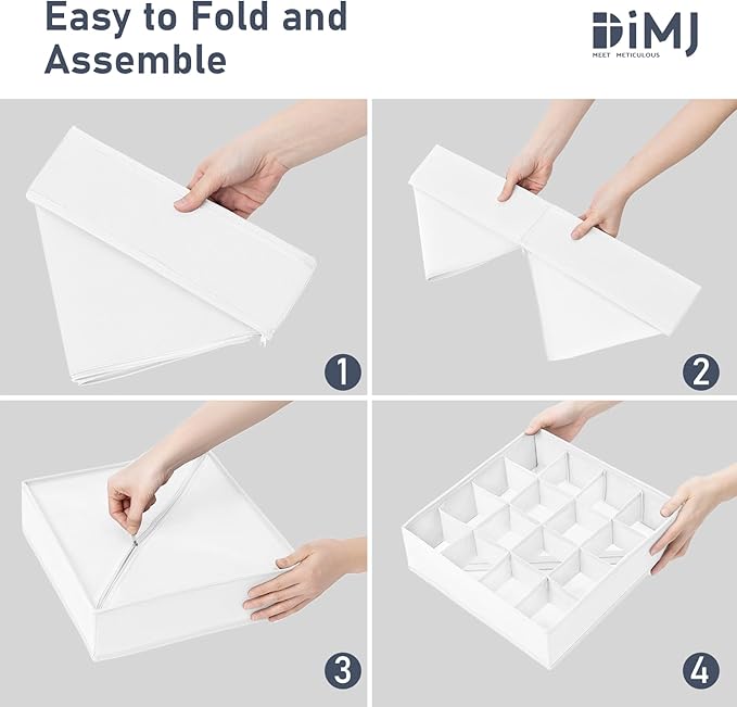 DIMJ Sock Organizer Drawer Organizer - Dresser Underwear Drawer Organizer for Storing Socks, Handkerchiefs, Ties, Belts, White